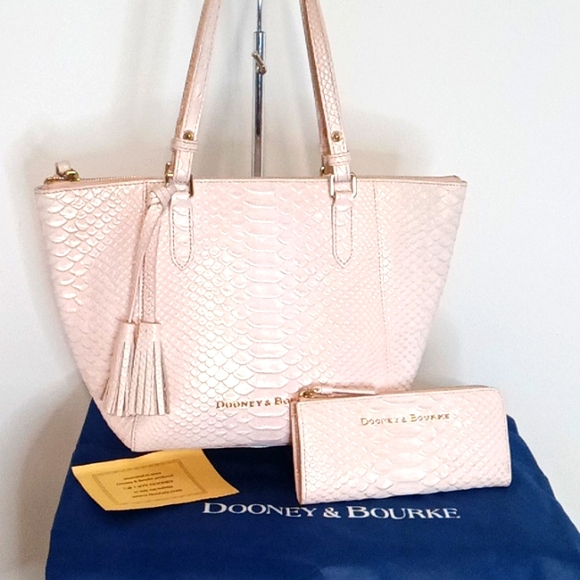 Dooney & Bourke Handbags - Dooney & Bourke 3pc Caldwell Maxine Snake Embossed Leather Tote & Wallet